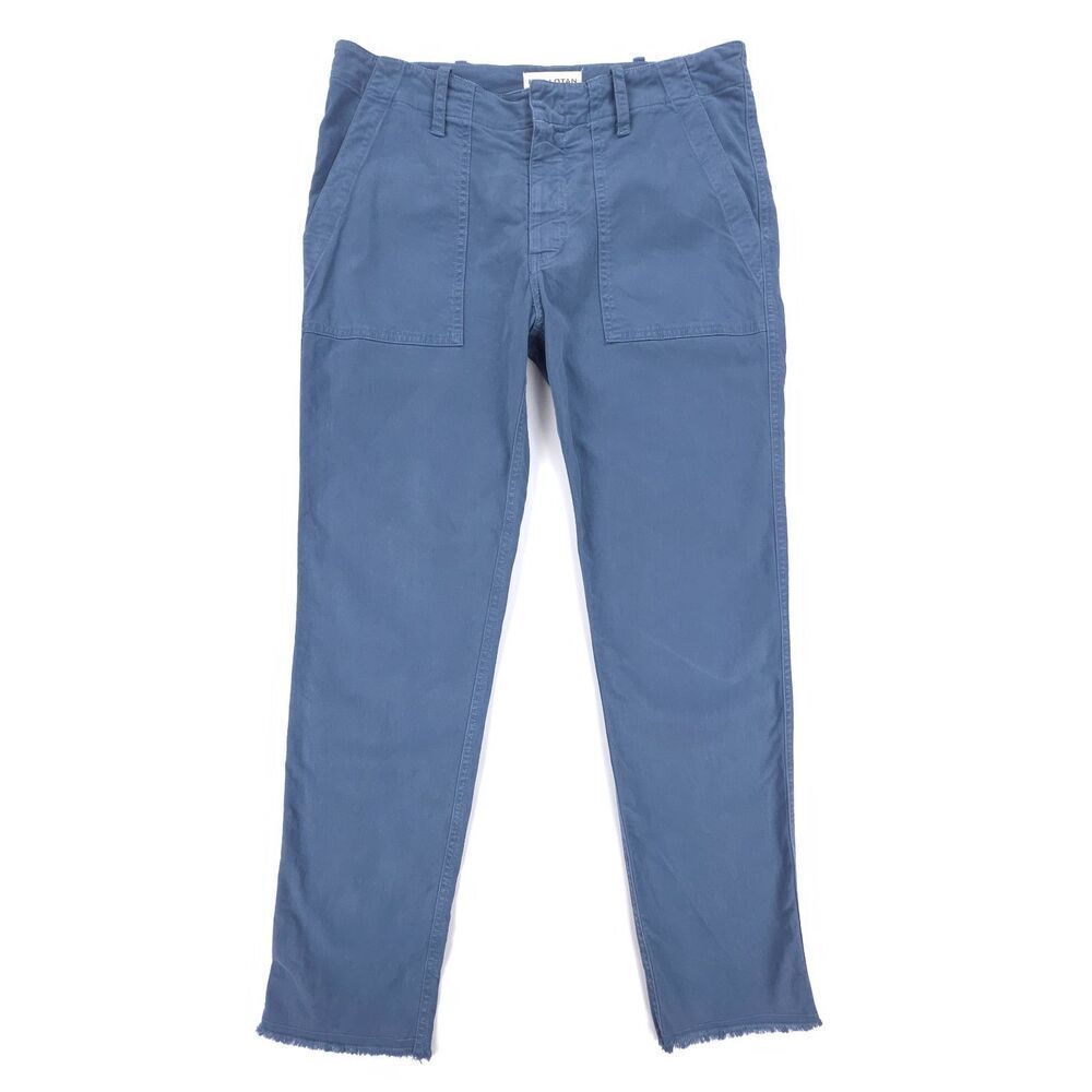 NILI LOTAN Jenna Pant Utility Pocket Ankle Raw Hem Military Dusty Blue Minimal 4